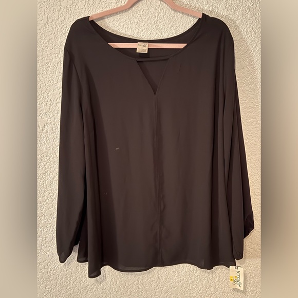 Terra & Sky Tops - Terra & Sky long-sleeve black v-neck blouse size 1X